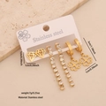 Three-pair gold stainless steel earring set with clover and rhinestone geometry - Style 7 Geometric Diamond Clover Set