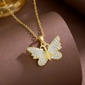 Elegante collana in acciaio al titanio dorato con ciondolo a farfalla in cristallo donna - Stile Zirconia Pave