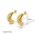 Golden twisted hollow hoop earrings in stainless steel with 24mm size dimensions - Polished Twisted Hoop Style (HF-E3168)