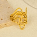 Anello aperto geometrico irregolare in acciaio inossidabile 304 placcato oro 18k - Stile Onda a Più Strati (40187-1) / Oro