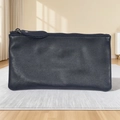 Minimalist vintage deep blue crazy horse leather wallet with top zipper closure - Black