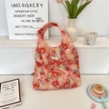 Floral print canvas tote bag with warm orange and pink flowers in pastoral style - Summer Floral