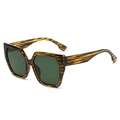 Oversized geometric sunglasses with yellow and black wood grain pattern frames - Stripe Frame Green Lens