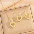 Elegant gold heart necklace and earrings jewelry set with zircons in a premium gift box - Gold Heart Set (8895)