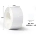 Roll of 500 white heart-shaped self-adhesive stickers for gift packaging and labels - 25mm 500 Pcs/Roll / White