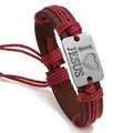 Bracelet réglable en cuir tressé avec plaque argentée gravée I Heart Jesus pour homme - Fil Rouge Foncé