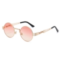 Steampunk round metal sunglasses with gold frame and pink gradient lenses - Gold Frame Gradient Pink C40