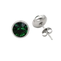 Close-up of vintage emerald green round stud earrings with silver 18K gold base - Silver Green Zirconia