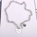 Silver chain necklace with heart pendant and Love You More engraving and OT toggle clasp - Silver Heart Style