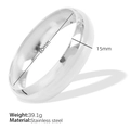 Polished silver stainless steel wide cuff bracelet with 15mm width mirror finish - 15mm Width - 60mm Inner Diameter / Silver