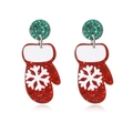 Boucles d'oreilles gants de Noël rouges à paillettes avec détail flocon sur fond blanc - Style Moufle de Noël (CE00239)