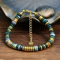 Colorful natural stone beaded bracelet with gold lobster clasp and extension chain - India Agate