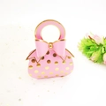 Detail of pink wedding favor box with gold foil dots and elegant ribbon bow accent - Pink Polka Dot