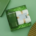 Business gift set including dark green stainless steel tumbler and white bath towel - [Olive Green] Insulated Cup + Towel