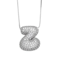 Silver puffy letter Z necklace pendant with sparkling pavé zircons on box chain - Letter Z / Silver