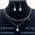 Silver stainless steel Christmas tree jewelry set with necklaces and earrings - Silver Christmas Tree Necklace Earrings 2-Piece Set (KS198110-Z)