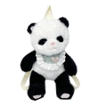 Cute black and white plush panda backpack with green floral bib and cream straps - 41cm / Black/White Panda