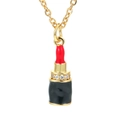 Eleganter Lippenstift-Anhänger mit roter Emaille und Zirkonia in Gold-Optik - Schwarz