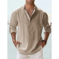 Chemise en lin homme kaki à col montant et manches longues pour un style décontracté - Khaki