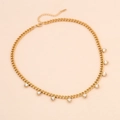 Collar de cadena cubana dorada con circonitas claras en forma de corazón y cierre ajustable - Blanco