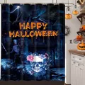 Halloween Duschvorhang aus Polyester mit Schloss, Totenköpfen und Blitzen in 180cm Größe - Totenkopf & Blitz (90*180CM)