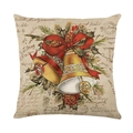 Kerst kussensloop van polyester met vintage ansichtkaart print en linnen textuur - Kerstklokken (JYM521-3)