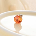 Minimalist silver titanium earring with large faceted orange zircon in a four-prong setting - 8mm Zirconia - 1Pc / Orange