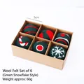 Set di 6 palline di Natale in feltro di lana con motivi a fiocco in scatola regalo - Set da 6 / Stile Fiocco di Neve Verde