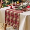 Camino de mesa de cuadros rojos y beige con copos para decoración de Navidad - 30*45cm (Mantel Individual) / Cuadros de Copos Rojos