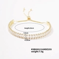Gold adjustable bolo bracelet with micro-paved rectangular clear cubic zirconia - Clear White
