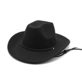 Vista detallada de un sombrero de vaquero de fieltro negro con banda trenzada - Negro