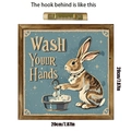 Detail of wooden Easter rabbit sign with sawtooth hanger and 20x20cm dimensions - Wooden Easter Frame Hanging Decor Wash Your Hands Rabbit