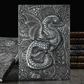Cuaderno de dragón volador con relieve 3D, tapa dura plateada y textura metálica - A5 / Plateado
