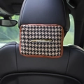 Zwart-beige houndstooth auto tissuehouder met bruine leren bies op hoofdsteun - Jacquard Hahnentritt-stijl / Bruin Patchwork
