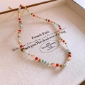 Handmade baroque pearl necklace with colorful beads and golden metallic accents - Blue Red Natural Stone Style (39#)