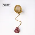 Golden stainless steel tea infuser with raw strawberry quartz crystal gemstone - Strawberry Quartz (Gold)