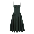Robe longue corset dos nu vert foncé avec fines bretelles et une jupe évasée fluide - S / Vert Foncé