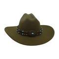 Olive green western wool felt cowboy hat with turquoise beads and floral buckle strap - One Size / Army Green