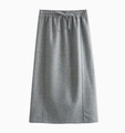 Detail of dark grey knit skirt featuring elastic waistband and adjustable drawstring - M / Grey Skirt