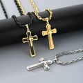 Drelagige Kreuz-Halskette aus Titanstahl in Gold, Schwarz und Silber für Herren - 5mm Ovale Gliederkette Mit Anhänger / Stahlfarbe