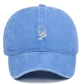 Close-up of ghost skateboard embroidery on blue washed cotton vintage baseball cap - Adjustable / Light Blue