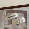 Detail of plush cream white hair clips set with oval and wavy rectangular faux fur designs - Cream White (2Pcs/Set)