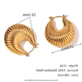 18K gold plated 316L stainless steel chunky C-hoop earrings with textured pleat design - 30mm Horn Textured Hollow Hoop Earrings - Gold