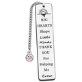 Marque-page en acier argenté avec pendentif rose et gravure pour cadeaux enseignant - Cristal Rose/Grand Coeur-8