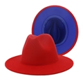 Elegant retro two-tone red and blue wool felt fedora hat with a flat wide brim design - M (56-58cm) / Red with Blue Inside