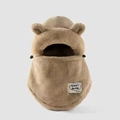Cute khaki plush bear ear hat and scarf set with adjustable drawstring for winter warmth - Bear Riding-Khaki