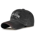 Vintage washed charcoal baseball cap featuring 3D M embroidery and leather rimmed brim - Adjustable / Black