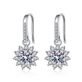 Orecchini a girasole in argento S925 con moissanite da 1 carato e design con aureola - 0,5 ct + 0,5 ct Pietra ad Alto Contenuto di Carbonio