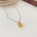 Elegant gold-plated stainless steel necklace with rectangular cat's eye stone pendant - Gold Letter Square Necklace
