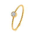 Adjustable golden titanium steel ring with twisted band and round white zircon stone - Gold/Twisted Band Round Zirconia Style (R-602G)